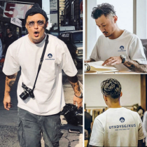 Yu Wenle Short Sleeve Men T-Shirt Pure Cotton Loose Tide Card Heavy Pound Half Sleeve Port Wind Big Yards couple Compassionate Blouse