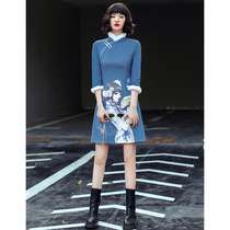 Chinese New Year cheongsam womens winter young long sleeve winter thick plus velvet small man New years clothing winter improved version short