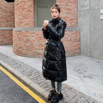 Down cotton-padded womens long 2021 new knee bright face disposable slim hooded slim long cotton coat
