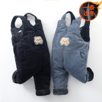 Baby straps cotton pants winter plus velvet thickened one winter cotton boys children Children Baby pants winter