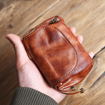 Retro Handmade Genuine Leather Zero Wallet Mens Niche Design Car Keys Baotou Layer Cow Leather Mini Card Bag Women Coins