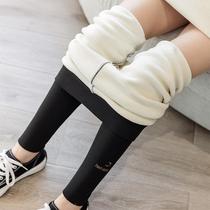 Autumn and winter plus velvet thickened lamb Cashmere High waist leggings women wear elastic large size trousers thin warm cotton pants