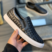 2021 summer European station leather hand-woven mens shoes Lofu shoes casual board shoes lazy shoes a pedal