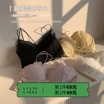 lilylikkes lace vest seamless lace lace lace integral cup double shoulder strap sexy inner lap bra  