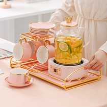 High-temperature resistant glass water with afternoon tea tea tea tea tea tea teapot cold kettle health preserving pot suit mug family suit pink