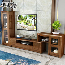 New Chinese style solid wood TV cabinet combination modern simple small apartment telescopic living room set floor cabinet background wall furniture