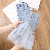 Girl Denim Micro Horn Pants Spring Ocean Gas Trendy 2022 Girl Great Boy Summer Child Lace Pants Tide