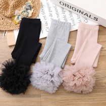 Girl Beats Bottom Pants Spring Dress Exterior Wear 2022 New CUHK Child Children Black Spring Autumn Style Foreign Air Mesh Yarn Pants