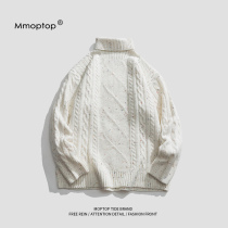 MMOPTOP autumn and winter white turtleneck sweater men Japanese loose long sleeve sweater couple warm coat