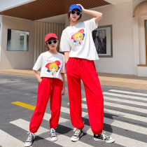 Net red pro dress 2022 new summer and mother woman dress cartoon suit foreign air pure cotton short sleeve anti-mosquito pants two sets