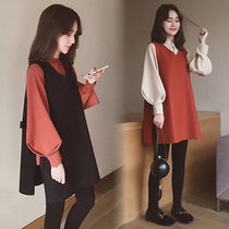 Pregnant women Spring and Autumn fashion set long sleeve two-piece dress autumn wear large size loose belly top