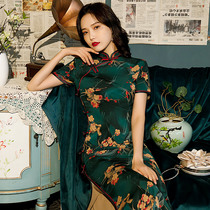 Old Shanghai cheongsam young girl modified retro Republic of China style catwalk temperament dress long short-sleeved