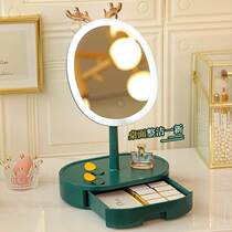 Cosmetic mirror dormitory with lamp tabletop dressing mirror folding light supplement beauty makeup mirror with storage box light luxury handheld
