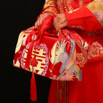 Marriage bag leather bride dowry red embroidery dragon and phoenix large love basin wrap cloth red cloth wedding supplies