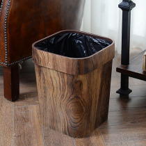 Retro imitation wood grain trash can home creative living room kitchen toilet wastebasket plastic with pressure ring uncapped large