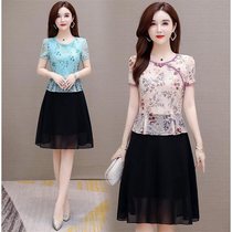  Small fake two-piece embroidered dress 2021 summer new female foreign style age reduction improved version of cheongsam skirt