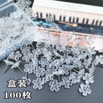 100 transparent flowers I-shaped nails Kindergarten pins Photo Wall Cork board nails press nails photo painting pushpins cartoon decoration stationery office supplies art picture Mark nails