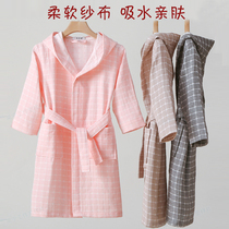 Childrens bathrobe Cotton gauze with cap Baby soft spring and summer bathrobe Thin double layer encryption absorbent swimming nightgown