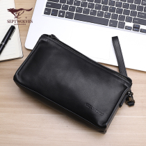 Seven wolves mens hands with bag genuine leather 2022 new large capacity soft buffalo leather handbag male hand grab bag hand purse