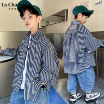 Lashabelle child clothes boy Spring-autumn-style striped shirt Childrens spring shirt with large childrens spring clothes slim fit jacket