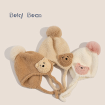 Autumn and Winter Childrens hats warm coral velvet fleece hats for men and women Baby cute bears thick ear protection cap tide