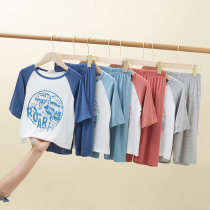 Seven-point section~Summer thin Modell childrens home clothes pajamas men and women childrens baby does not cool air conditioning clothes