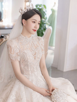 French main wedding dress 2021 New temperament bride luxury heavy industry Palace wind summer autumn and winter high end tailing small man