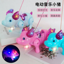 Electric lead rope luminous piggy baby toy with rope sliding pig can run and walk childrens net red pig of the same style