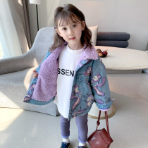 Girls foreign style coat 2021 Winter Dress new children thick lamb hair coat baby plus velvet warm jeans