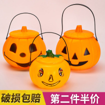 Halloween pumpkin lantern portable pumpkin children lantern candy jar gift props glowing with lid pumpkin bucket decoration