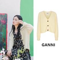GANNI autumn and winter weeks also the same female v-neck long sleeve wool cardigan yellow short wool knitted button sweater coat