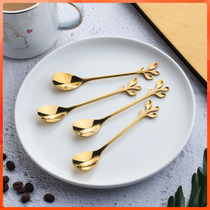 New creative stainless steel stirring spoon environmentally-friendly stainless steel leaf spoon leaf spoon gold stainless steel sweet spoon