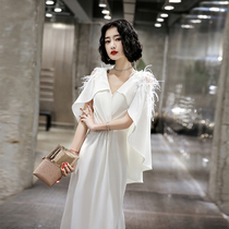  White evening dress skirt female 2021 new formal occasions high-end banquet temperament can usually be worn in summer