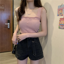 Summer 2021 Korean slim slim Joker lazy wind solid color lace stitching small vest INS tide