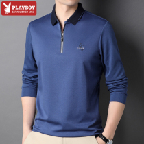 Playboy 2021 new long sleeve T-shirt men Spring and Autumn half zipper lapel middle-aged dad brand polo shirt