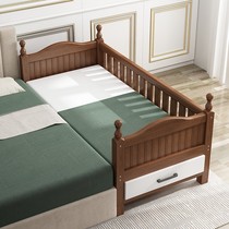 Solid Wood walnut childrens bed stitching big bed baby with guardrail plus wide side bed customized male and female single bed