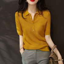 Ice silk short sleeve t-shirt women Summer thin model 2021 new design slim slim polo collar sweater top