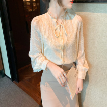 Chiffon shirt Women spring and autumn 2021 new design sense niche long sleeve Joker female