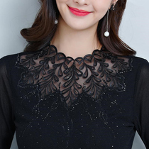 Semi-high collar lace base shirt female spring and autumn foreign style inside 2021 new long sleeve t-shirt black Joker top