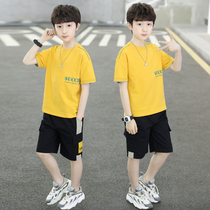Boys summer clothing suit 2022 new CUHK child handsome childrens summer boy summer boy summer short sleeves two sets of damp