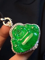 Ruizhi Lin Jade) Myanmar natural A cargo jade inlaid 18K Jin Zheng Bingyang green Buddha Gong pendant live broadcast