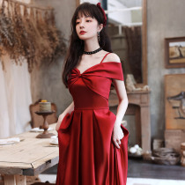 Shoulder toast 2021 new little bride summer temperament home dress engagement dress dress women