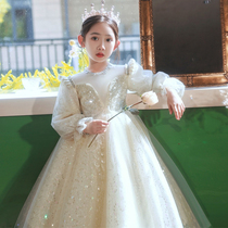 Flower Boy Wedding Little Girl Gown High End Autumn Winter Princess Dress Fluffy Girl Presenter Piano Show Costume