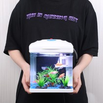 Sensen mini fish tank small fish tank small desktop aquarium goldfish tank glass raw water-free household tank