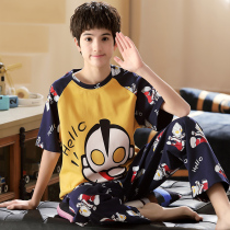 Childrens pajamas boys summer thin style boys cotton short-sleeved trousers in the big boy boys elementary school home clothes summer