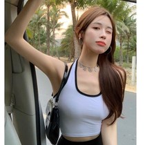  Halter neck color matching dew beauty back gathered tight short bandeau summer wear halter neck sports and leisure suspenders inside the tide