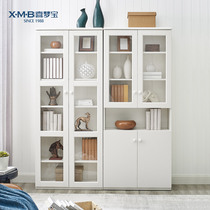 Ximengbao bookcase solid wood bookshelf texture design pine two-door lockers landing shelf white bookcase