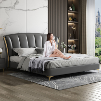 Budifen light luxury leather bed modern simple double bed master bedroom first layer leather 1 8 m Italian minimalist leather bed