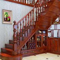 9th wooden logs custom log stair handrail 123 Villa duplex mansion house type by tread