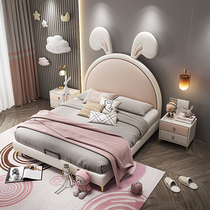 Parbaza new solid wood childrens bed modern simple single double leather bed girl princess bed rabbit storage bed